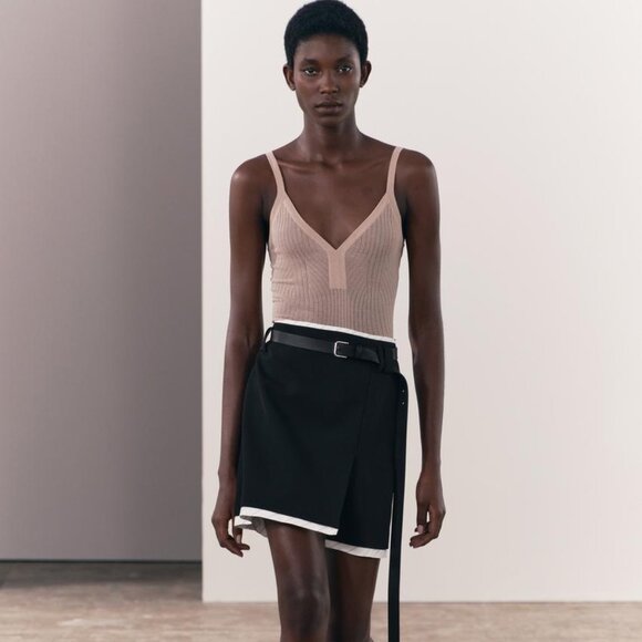 BNWT ZARA MIXED MINI SKIRT ZW COLLECTION HIGH WAISTED BLACK MEDIUM - Picture 1 of 10